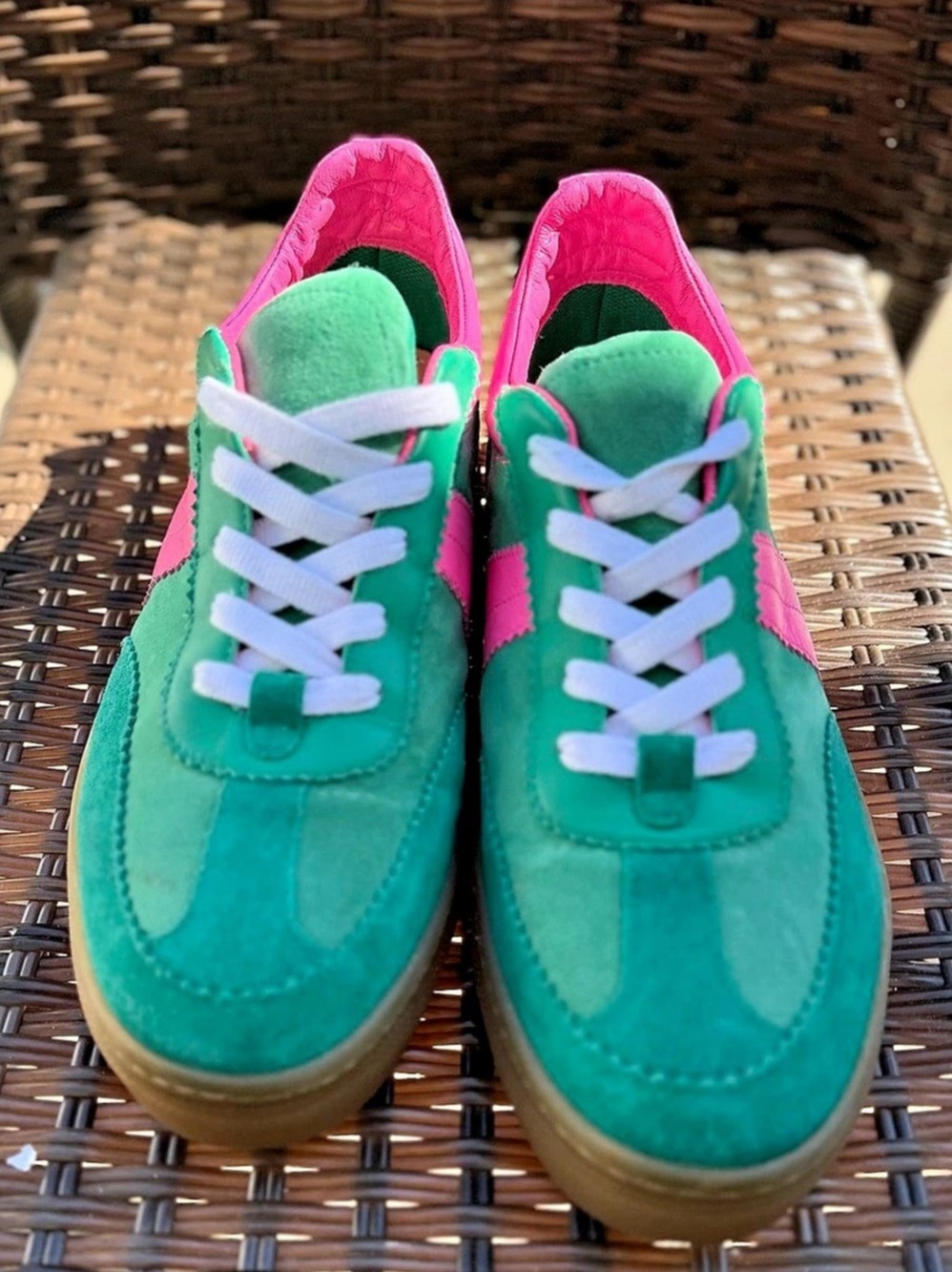 Boden Erin Flatform Retro Tennis Trainers Green Pink Sneakers EU 41 - Picture 8 of 10